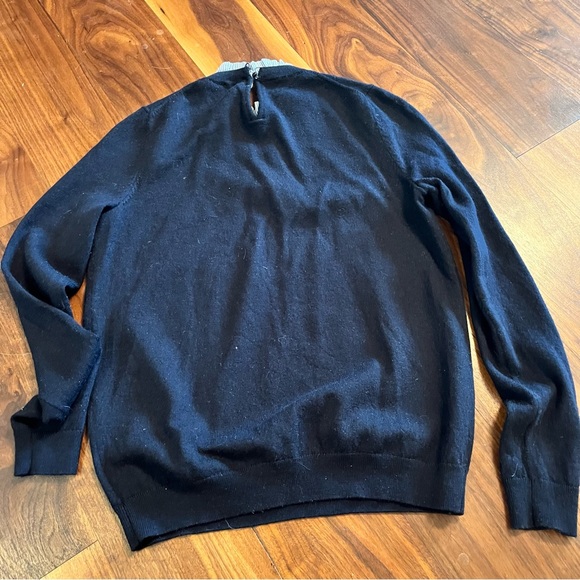 Sold on XP Sezane Eduardo Navy Wool Sweater w Seersucker collar - Picture 4 of 8